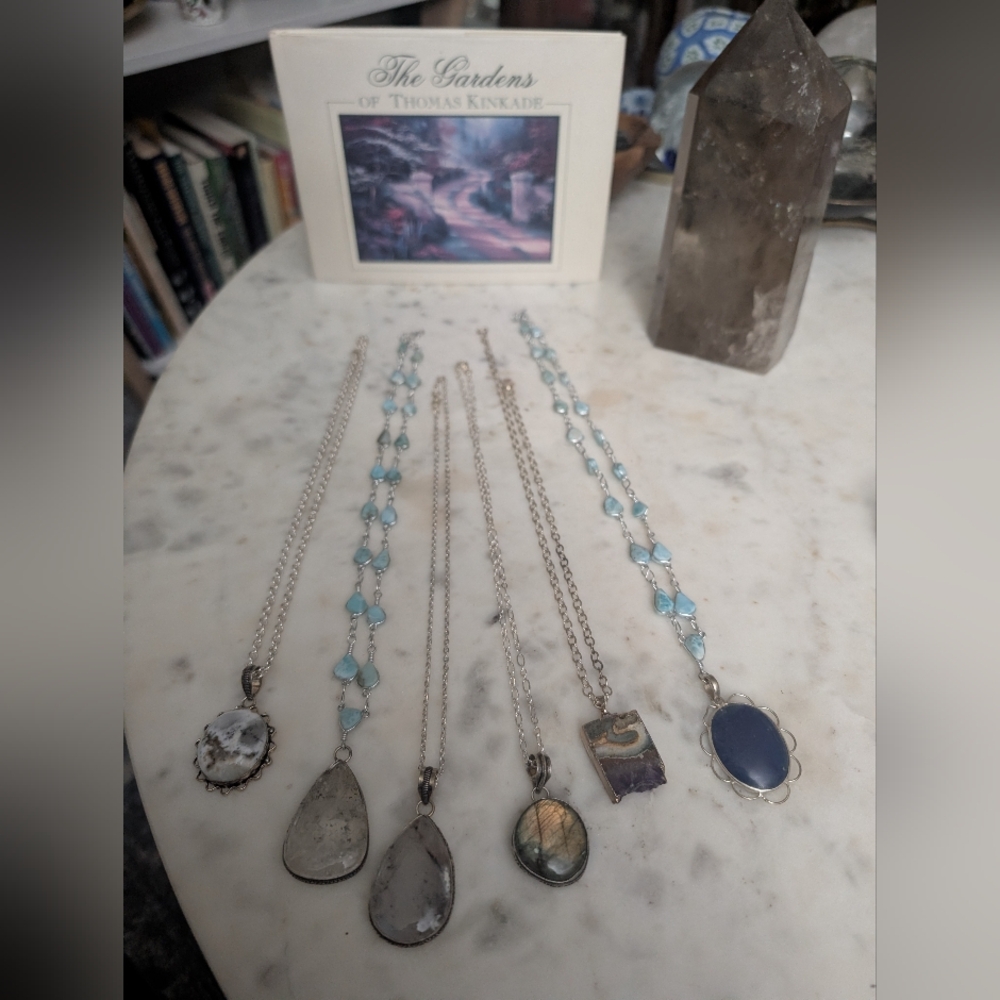 Sterling Silver Blue and Gray Stone Pendant Necklace - Two Left, Price Each